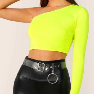 Neon Yellow One shoulder crop top